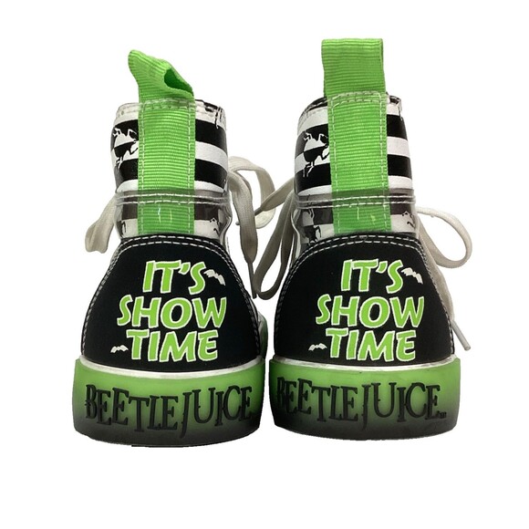 Ground Up Beetlejuice Hi Top-Women 7-Green/Black/White All-Over Print-Bat Charm - Picture 3 of 12